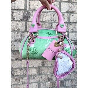 NWT Juicy Couture Retro Juicy Cherry Satchel Crossbody Bag Retro Green Velvet